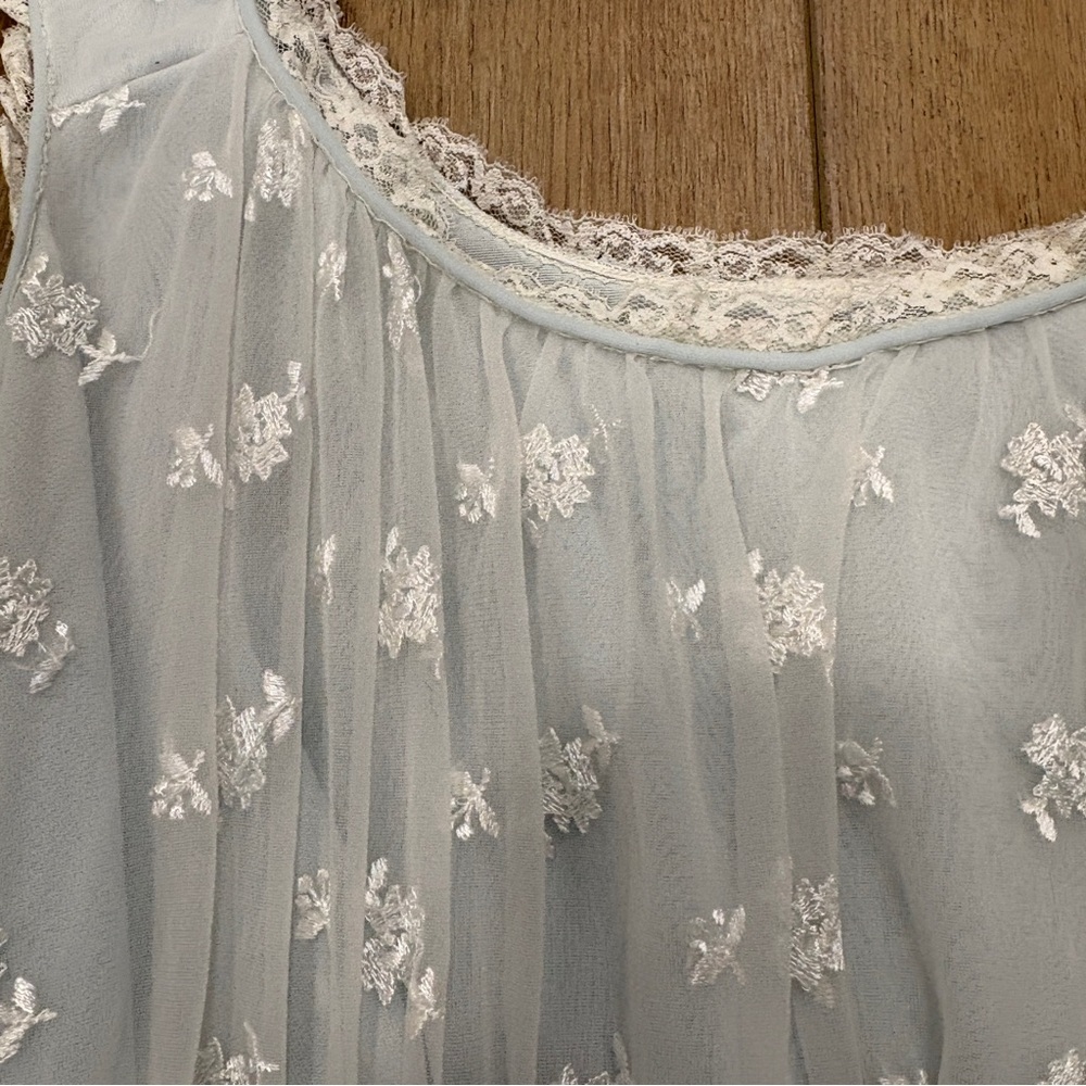 πVTGπ EMBROIDERED EMPIRE WAIST MAXI KNIT NIGHT GOWN WHITE / BLUE SZ M - Picture 4 of 6
